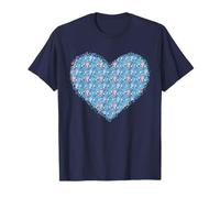 Kawaii Doodle Chat Poisson Os Denim Bleu Motif Fun T-Shirt