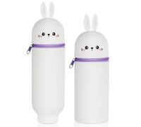 Kawaii Étui École 2 en 1 en Silicone Souple, Trousse Kawaii Animaux, Trousse Silicone Verticale, Trousse à Crayons Kawaii pour Garçons Filles (Lapin Blanc)