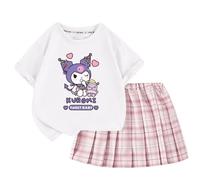 Kawaii Filles Ensemble été Mode Filles Jupe plissée, Filles Style collège t-Shirt Jupe Courte Ensemble Deux pièces,Pink 3,130cm