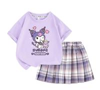 Kawaii Filles Ensemble été Mode Filles Jupe plissée, Filles Style collège t-Shirt Jupe Courte Ensemble Deux pièces,Purple1,110cm