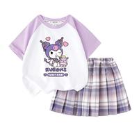 Kawaii Filles Ensemble été Mode Filles Jupe plissée, Filles Style collège t-Shirt Jupe Courte Ensemble Deux pièces,Purple2,140cm
