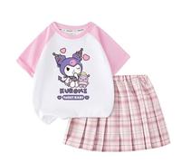 Kawaii Filles Ensemble été Mode Filles Jupe plissée, Filles Style collège t-Shirt Jupe Courte Ensemble Deux pièces,Pink 2,110cm