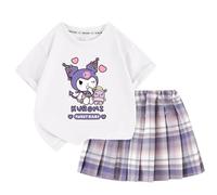 Kawaii Filles Ensemble été Mode Filles Jupe plissée, Filles Style collège t-Shirt Jupe Courte Ensemble Deux pièces,Purple3,150cm