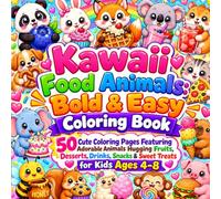 Kawaii Food Animals: Bold & Easy Coloring Book: 50 Cute Coloring Pages Featuring Adorable Animals Hugging Fruits, Desserts, Drinks, Snacks & Sweet Treats for Kids Ages 4-8