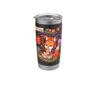 Kawaii Fox mangeant Ramen Gamer Japonais Anime Art Gobelet isotherme en acier inoxydable double paroi