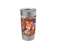 Kawaii Fox mangeant Ramen Gamer Japonais Anime Art Gobelet isotherme en acier inoxydable double paroi