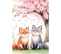 Kawaii Fox Notebook - Cute Watercolor Animal Journal with Cherry Blossoms: 120 dotted pages - ideal for journaling, sketching, or school notes