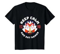 Kawaii Fox, Restez Calme et Mangez des Ramen, Un Mignon Renard Amateur T-Shirt, Enfant, Noir, 3 Ans