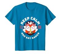 Kawaii Fox, Restez Calme et Mangez des Ramen, Un Mignon Renard Amateur T-Shirt, Enfant, Saphir, 12 Ans