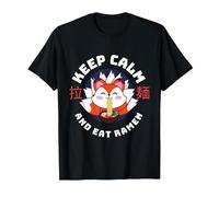 Kawaii Fox, Restez Calme et Mangez des Ramen, Un Mignon Renard Amateur T-Shirt, Homme, Noir, M