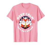 Kawaii Fox, Restez Calme et Mangez des Ramen, Un Mignon Renard Amateur T-Shirt, Homme, Rose, XL