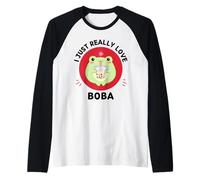 Kawaii Frog Drink Bubble Tea I Just Really Love Boba Lover Manche Raglan