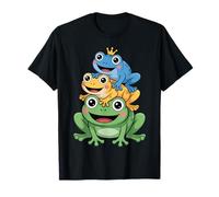 Kawaii Frog Prince Crowned Funny Colorful Frog Family Kids T-Shirt