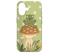 Kawaii Frog Sitting on Mushroom Cute Aesthetic Pattern Coque pour iPhone 17
