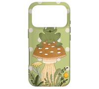 Kawaii Frog Sitting on Mushroom Cute Aesthetic Pattern Coque pour iPhone 17 Pro