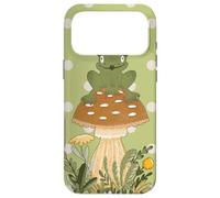 Kawaii Frog Sitting on Mushroom Cute Aesthetic Pattern Coque pour iPhone 17 Pro Max