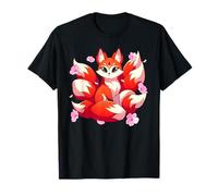 Kawaii japonais Kitsune Nine Queue Renard Cerisier Fleurs T-Shirt