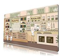 Kawaii Joli tapis de bureau beige Anime japonais Grand tapis de souris XXL étendu Tapis de souris pour clavier et souris Accessoires de bureau mignons pour ordinateur portable 80 x 40 cm Base en