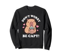 Kawaii Kids Bubble Tea Don't Worry Be Capy Girls Capybara Sweatshirt