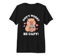 Kawaii Kids Bubble Tea Don't Worry Be Capy Girls Capybara T-Shirt Haut de Gamme