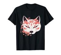 Kawaii Kitsune Masque de renard japonais en fleurs de cerisier T-Shirt