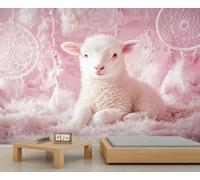 Kawaii Lamb Dreamcatcher Wall Mural Pink Fantasy Dreamcatcher Mural Cute Lamb Wallpaper Nursery Murals Cute Theme Decor for Kids Room 430x300cm