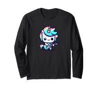 Kawaii Licorne Bassist Musicien Basse Guitare Arc-en-ciel Pastel Manche Longue