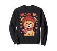 Kawaii Lion Valentines Day Hearts Écharpe Bonnet Sweatshirt