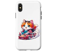 Kawaii Longhair Cat Racing Gear Driving Drift Cute Kitten Coque pour iPhone X/XS