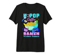 Kawaii Love Coffee Jeux vidéo Ramen et K-Pop Fans T-Shirt Haut de Gamme