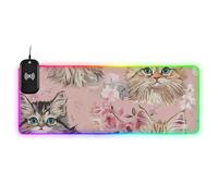 Kawaii Maine Coon Tapis de souris lumineux pour clavier et souris Motif chats Or rose 90 x 40 cm