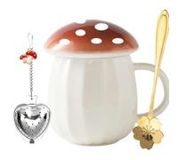 Kawaii Mignon Tasse à Café de Champignon Mug Céramique Tasse à Thé Avec Couvercle et Cuillèr-Idée Cade au Femme d'Anniversaire Ou de Noël Cade au Fete de s Grand Mere,Meres Cade au Meilleure Amie