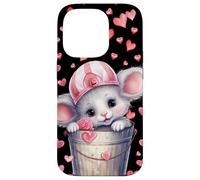Kawaii Mouse in Valentines Basket for Girls Cute Heart Coque pour iPhone 14 Pro