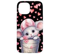 Kawaii Mouse in Valentines Basket for Girls Cute Heart Coque pour iPhone 15