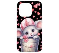 Kawaii Mouse in Valentines Basket for Girls Cute Heart Coque pour iPhone 15 Pro