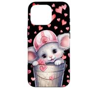 Kawaii Mouse in Valentines Basket for Girls Cute Heart Coque pour iPhone 16 Pro