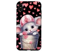 Kawaii Mouse in Valentines Basket for Girls Cute Heart Coque pour iPhone XS Max
