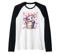 Kawaii Mouse in Valentines Basket for Girls Cute Heart Manche Raglan