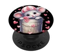 Kawaii Mouse in Valentines Basket for Girls Cute Heart PopSockets PopGrip Adhésif