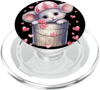Kawaii Mouse in Valentines Basket for Girls Cute Heart PopSockets PopGrip pour MagSafe