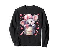 Kawaii Mouse in Valentines Basket for Girls Cute Heart Sweatshirt