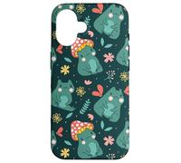 Kawaii Mushroom Frog with Toadstool Cute Floral Fall Pattern Coque pour iPhone 16