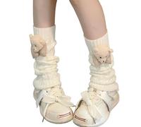 Kawaii Nœud papillon avant Lag Accessoires pour femme Cutecore Ours Jambières tricotées Cottagecore Vêtements, blanc, taille unique