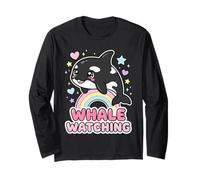 Kawaii Orca Rainbow Whale Observation de Baleines à Chibi Whale Girls Manche Longue