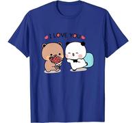 Kawaii Panda Bear Hug Bubu and Dudu I Love You Flower T-shirt amusant pour la Saint-Valentin, bleu, M