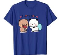Kawaii Panda Bear Hug Bubu and Dudu I Love You Flower T-shirt unisexe cadeau amusant pour la Saint-Valentin, bleu, XL