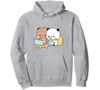 Kawaii Panda Bear Hug Bubu and Dudu Love is Being Cinema Pogether Valentines Days Funny Gift Unisex Pullover Hoodie (Gris,S)