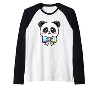 Kawaii Panda Dessin animé Arc-en-Ciel Arc Visage Pastel Mignon Manche Raglan
