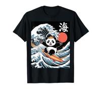 Kawaii Panda Surfing Big Wave Japanese Art Ocean Scene T-Shirt