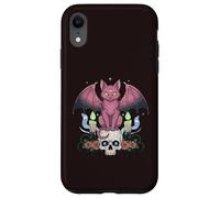 Kawaii Pastel Goth Creepy Cute Cat Ailes de Chauve-Souris Tête de Mort effrayante Coque pour iPhone XR